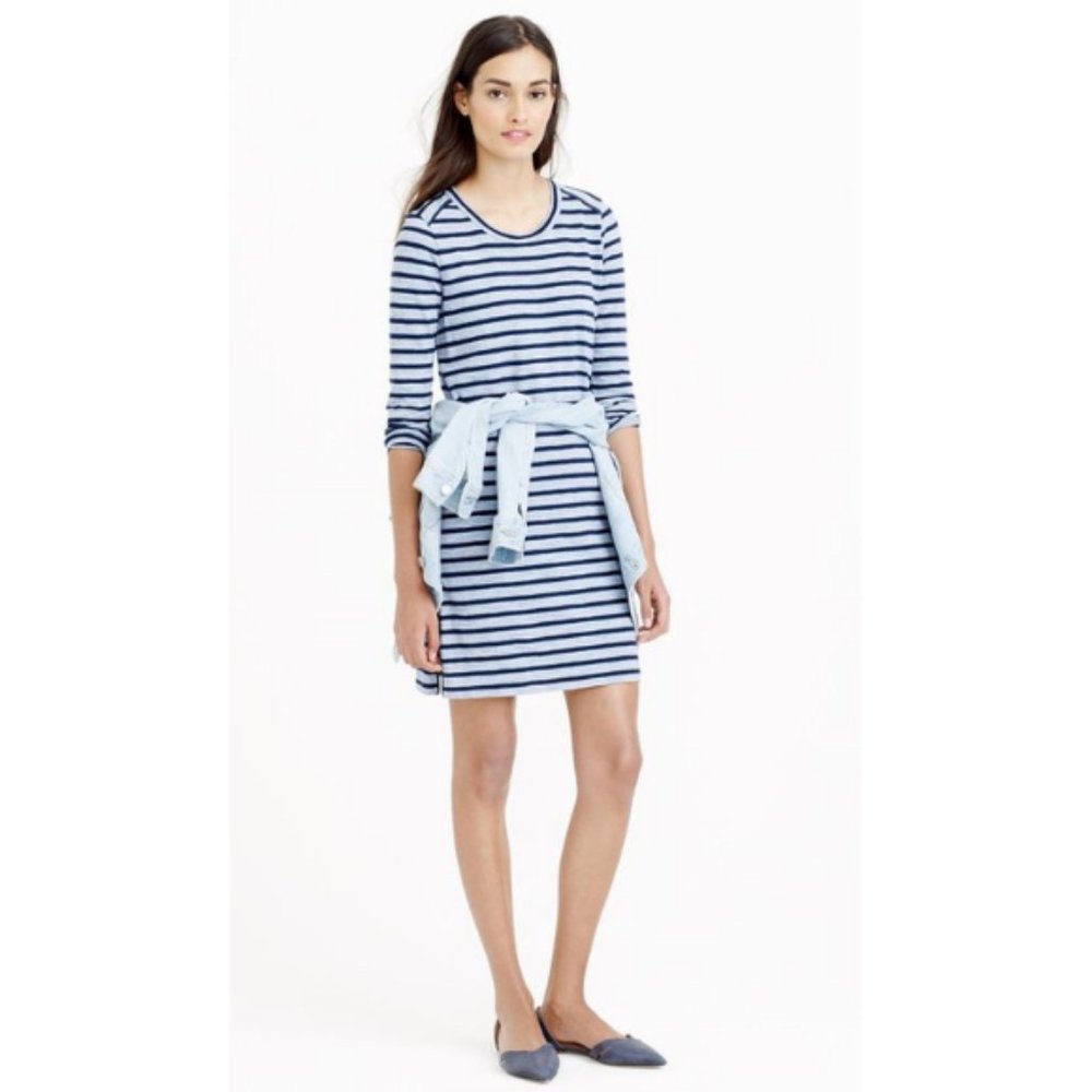 J.Crew Striped Side Zipper T-Shirt Dress Blue